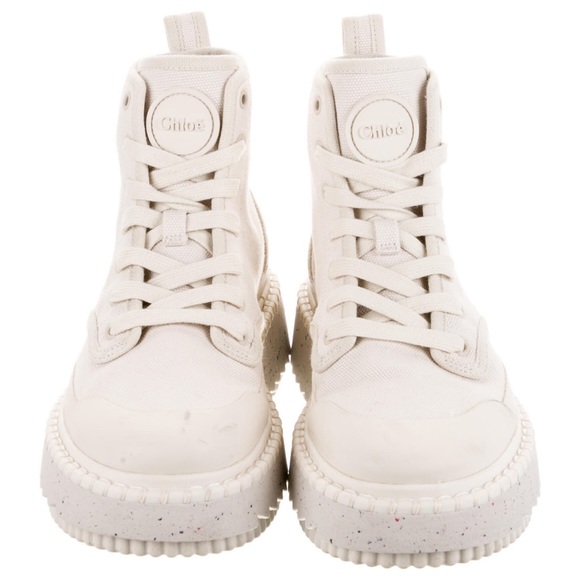 Chloe off white canvas platform combat boot size 8 38 chunky boho casual - Picture 3 of 5